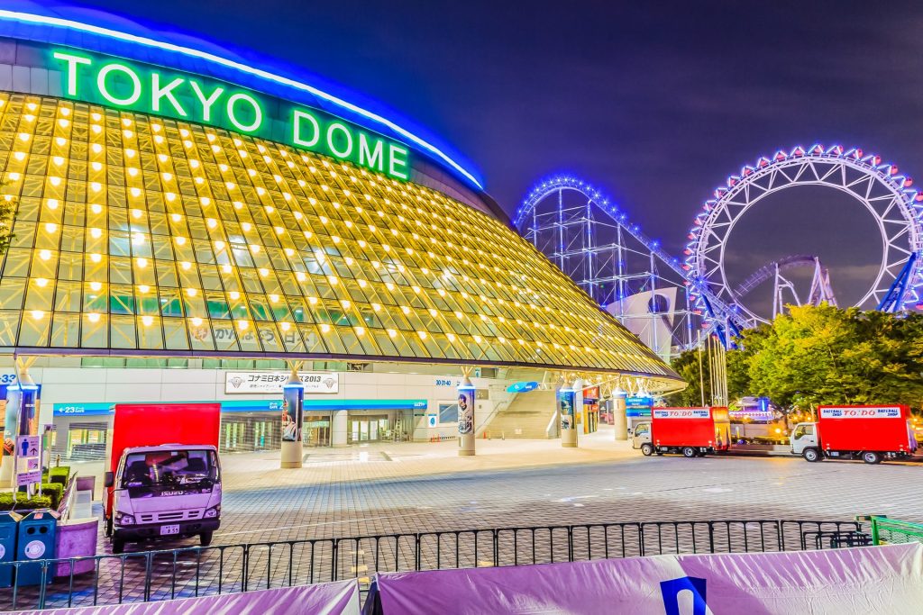 Tokyo Dome stadium lit up at night
